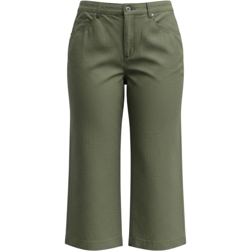 Old Navy Womens Plus Size 22 Olive Green Wide Leg Cropped Twill Pants Utility - Picture 1 of 9